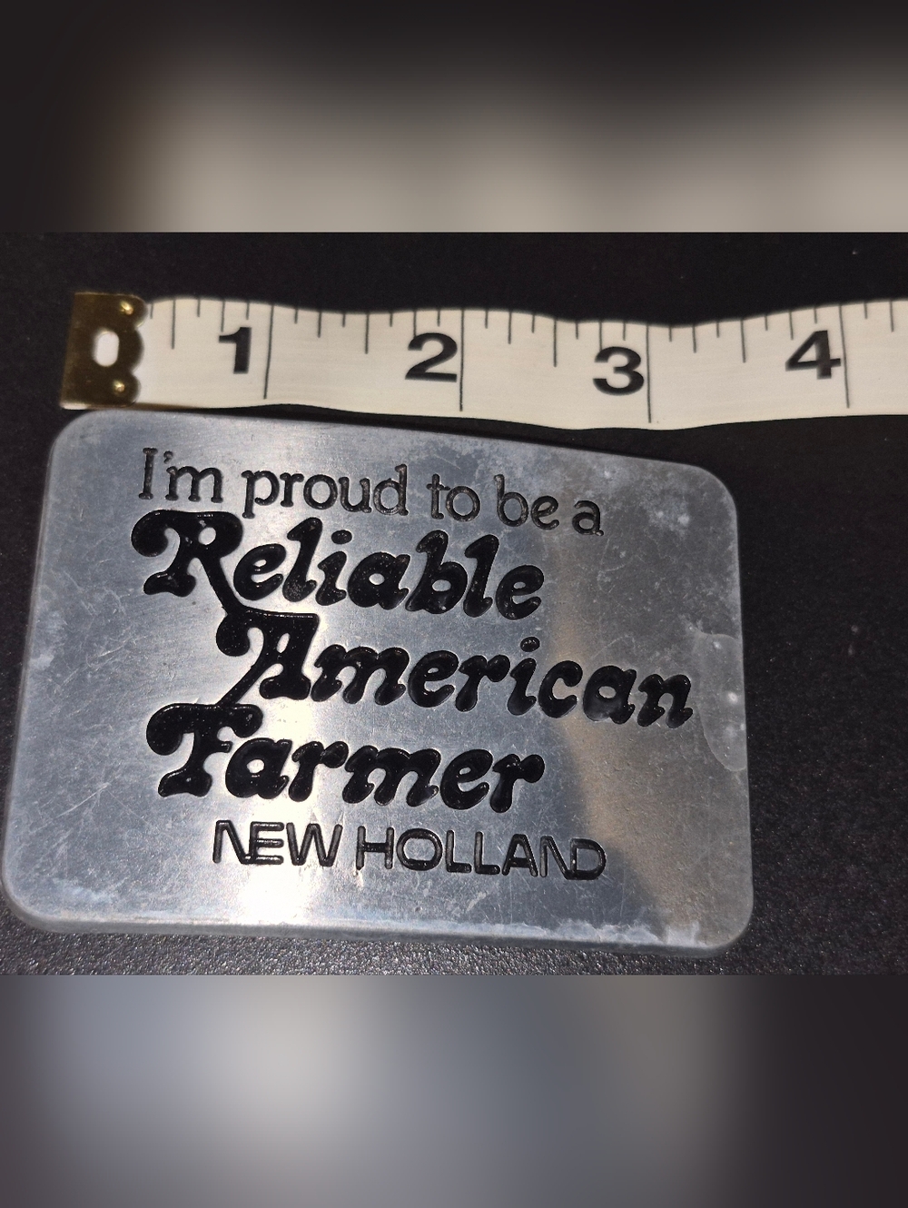 2 Vintage 1982 New Holland "Reliable American Farmer" Pewter Belt Buckles 3x2 View 4